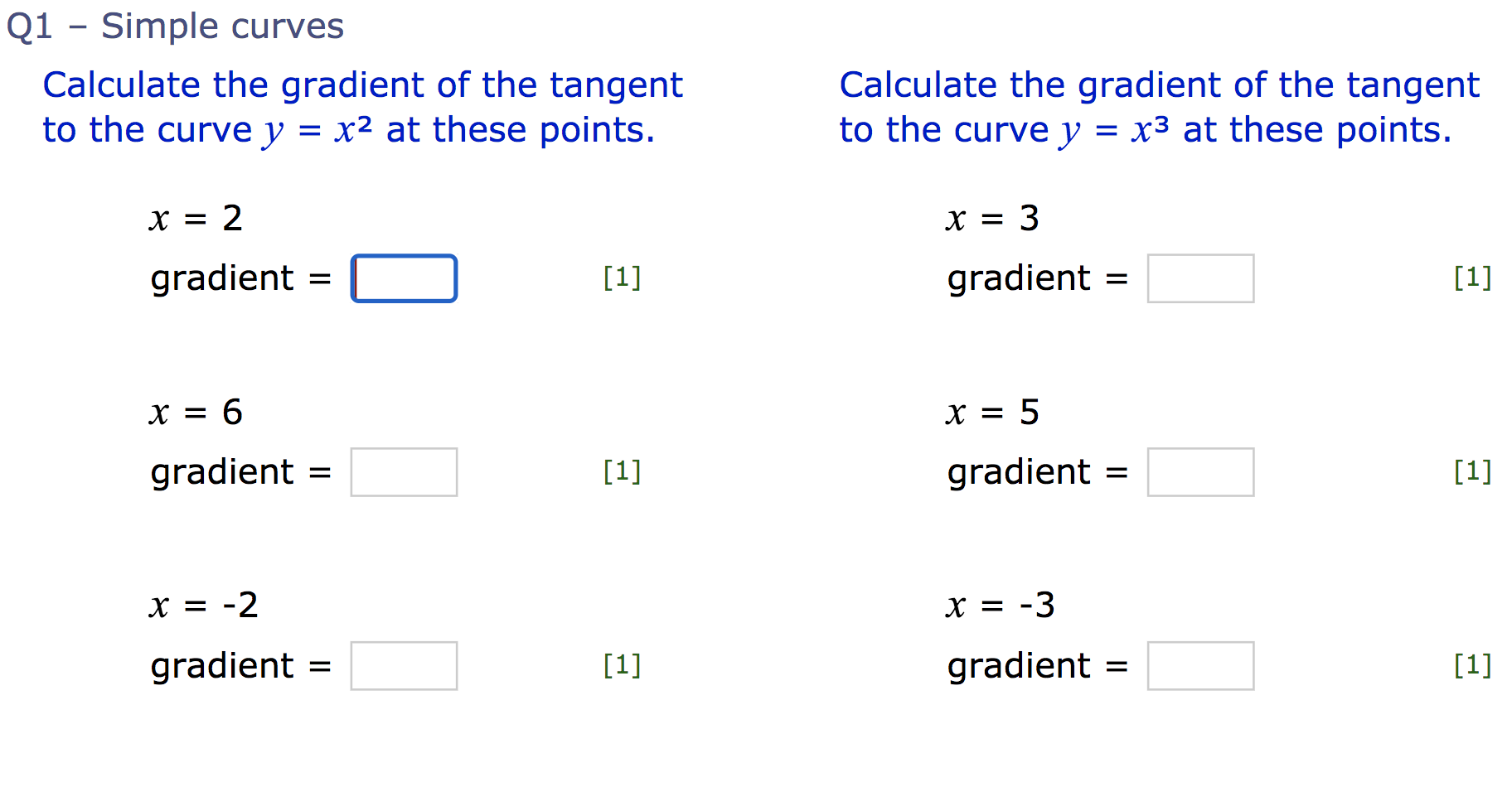 Solved Q1 - Simple curves Calculate the gradient of the | Chegg.com