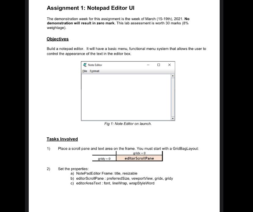 Assignment 1: Notepad Editor UI The demonstration | Chegg.com