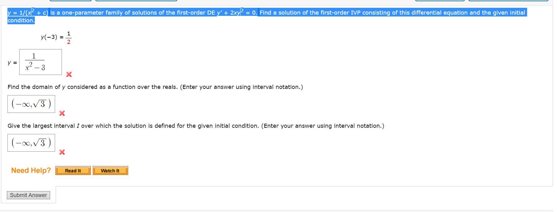 solved-y-1-x2-c-is-a-one-parameter-family-of-solutions-chegg