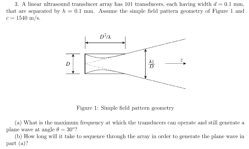 Solved 3. A linear ultrasound transducer array has 101