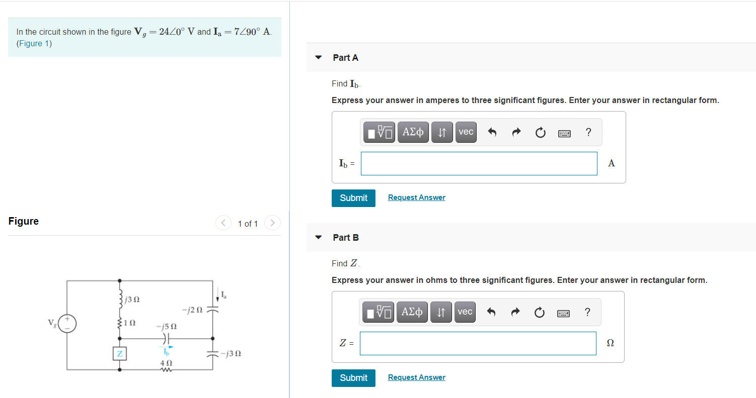 Solved In the circuit shown in the figure V,= 2420° V and Iq | Chegg.com