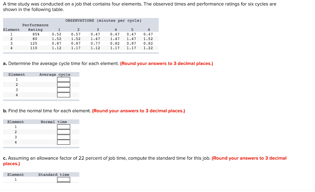 Solved A time study was conducted on a job that contains | Chegg.com
