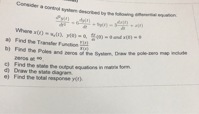 Solved Consider a control system described by the following | Chegg.com