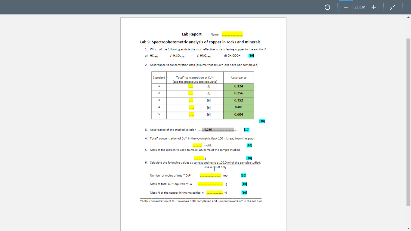 ZOOM + Lab Report Name Lab 9. Spectrophotometric
