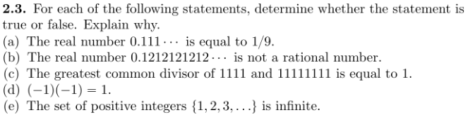 Solved 2.3. For each of the following statements, determine | Chegg.com