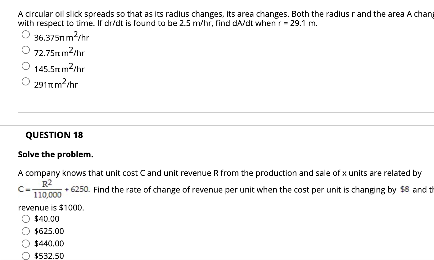 Solved A circular oil slick spreads so that as its radius | Chegg.com