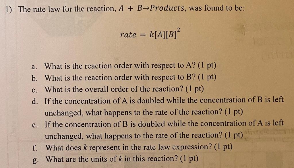 Solved The Rate Law For The Reaction, A+B→ Products, Was | Chegg.com