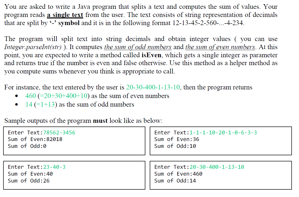 Solved You are asked to write a Java program that splits a | Chegg.com