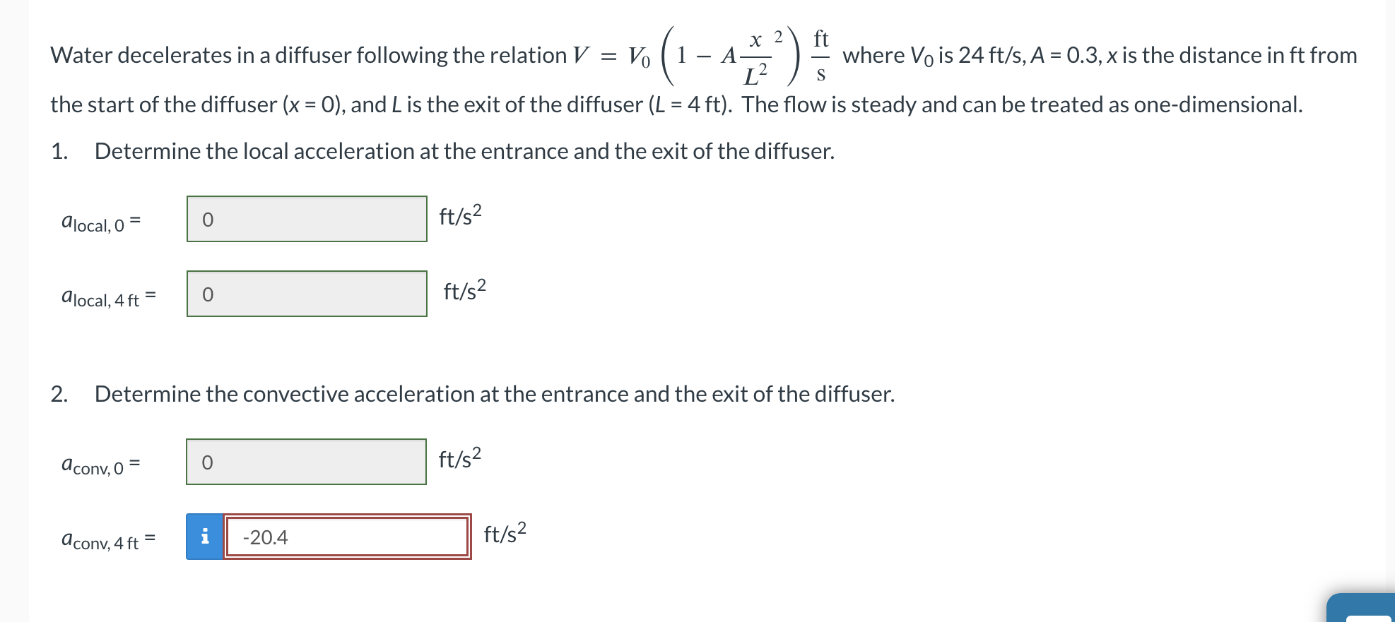 Solved Water decelerates in a diffuser following the | Chegg.com