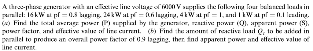 Solved A three-phase generator with an effective line | Chegg.com