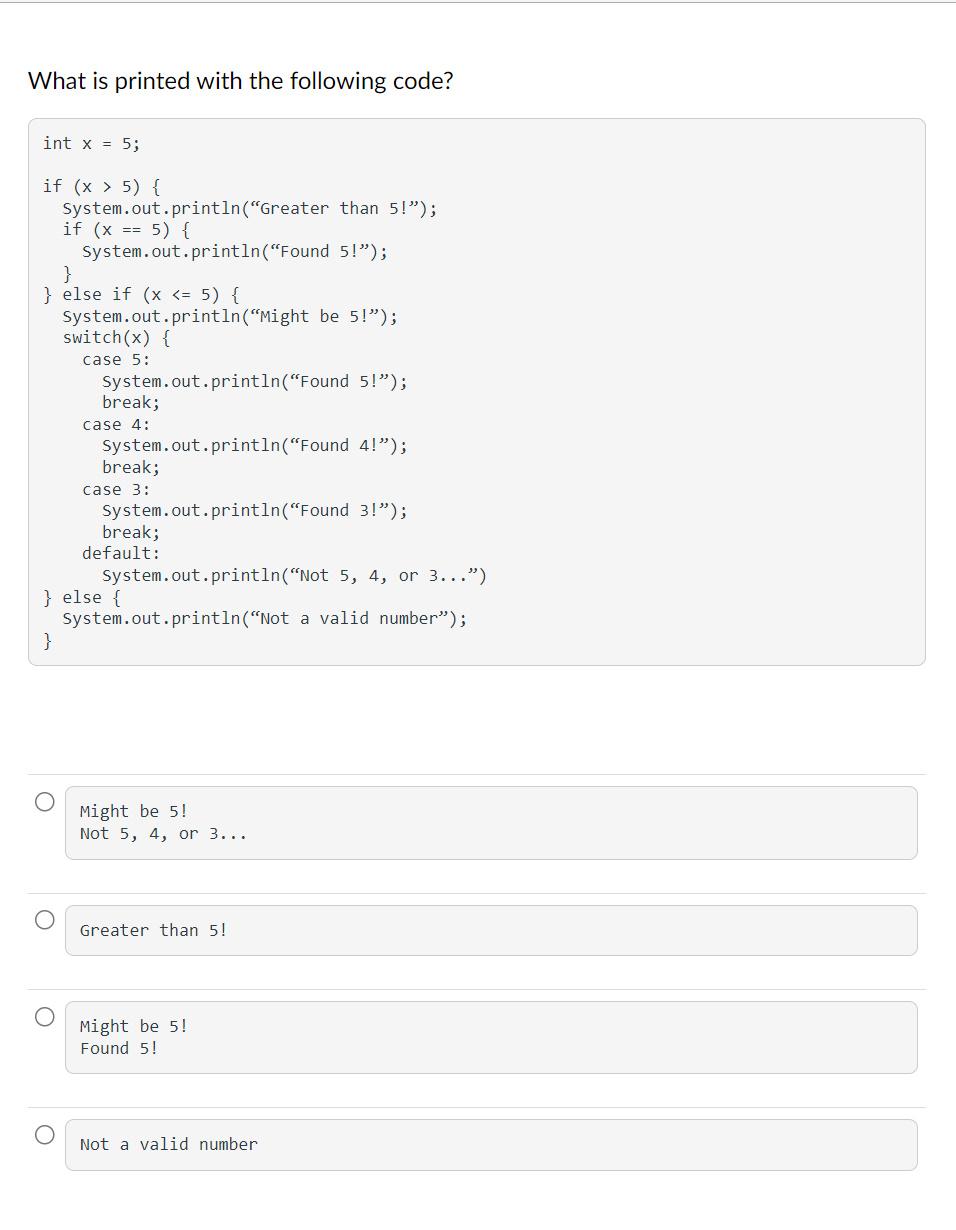 Solved What is printed with the following code? Greater than | Chegg.com