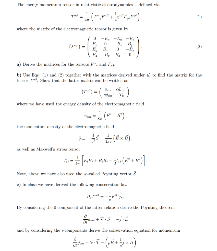 The Energy-momentum-tensor In Relativistic | Chegg.com