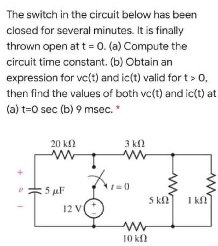 Solved The Switch In The Circuit Below Has Been Closed For | Chegg.com