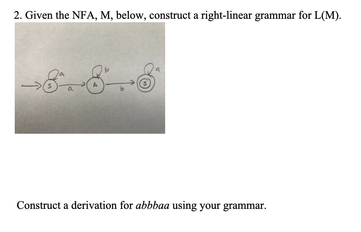 Solved 2. Given The NFA, M, Below, Construct A Right-linear | Chegg.com