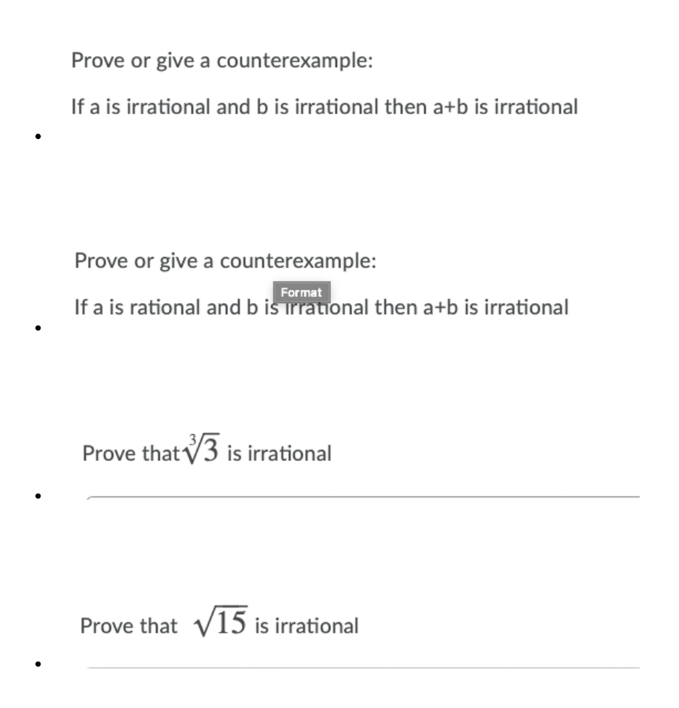 Solved Prove or give a counterexample: If a is irrational | Chegg.com