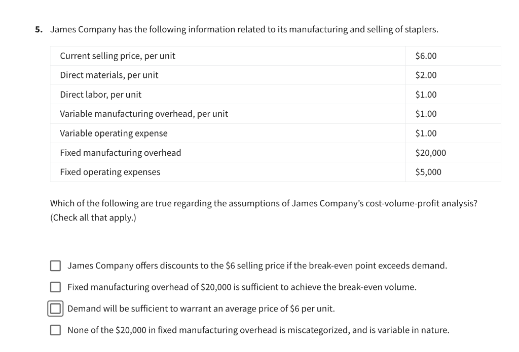 Solved James Company has the following information related