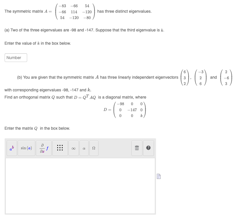 Solved The symmetric matrix | Chegg.com
