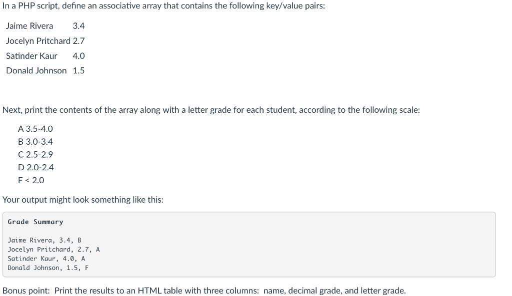 Solved In a PHP script, define an associative array that | Chegg.com