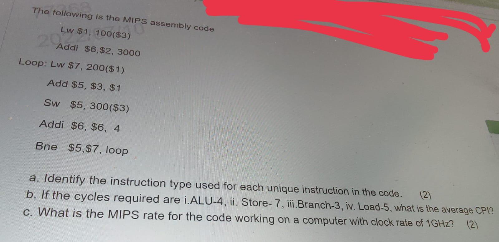 Solved The following is the MIPS assembly code 58 IPS Lw $1, | Chegg.com