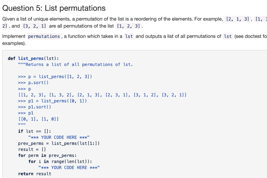 Solved Question 5: List Permutations Given A List Of Unique | Chegg.com