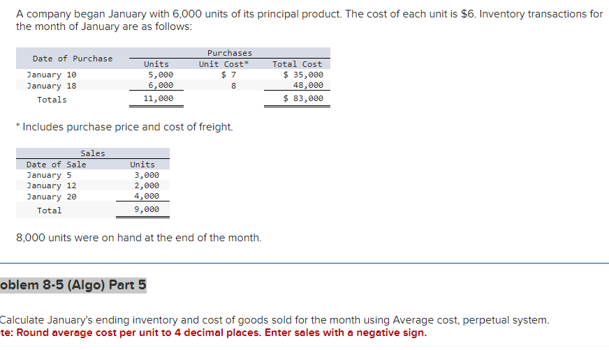 Solved A company began January with 6,000 units of its | Chegg.com
