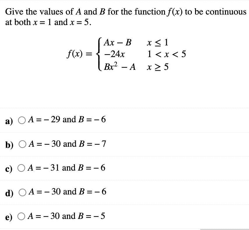 Solved Give The Values Of A And B For The Function F(x) To | Chegg.com