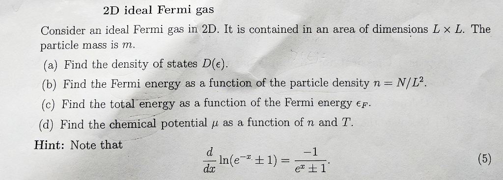Solved 2D ideal Fermi gas Consider an ideal Fermi gas in 2D. | Chegg.com