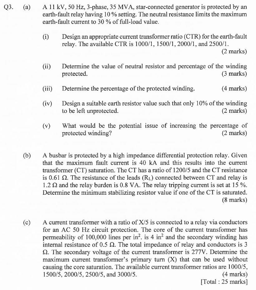 Solved Q3. (a) A 11 kV, 50 Hz, 3-phase, 35 MVA, | Chegg.com