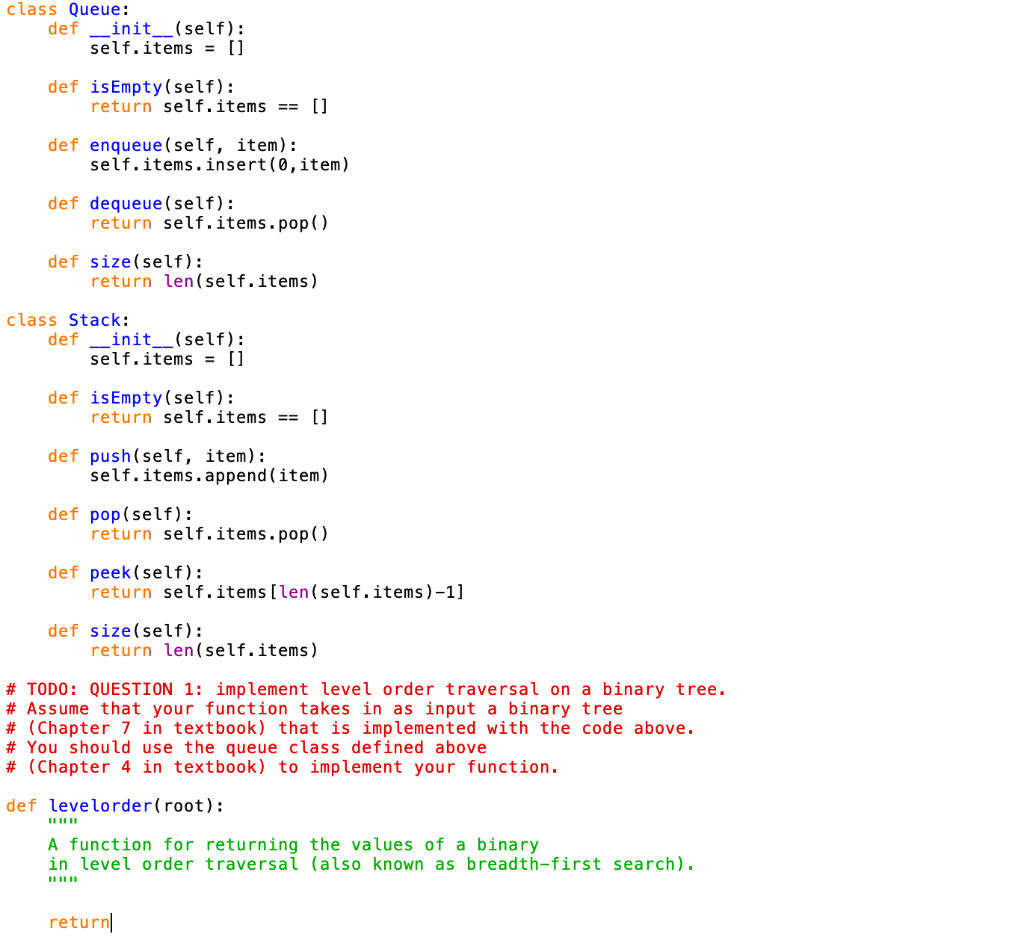 Solved 1. (20 points) Implement the level order tree | Chegg.com