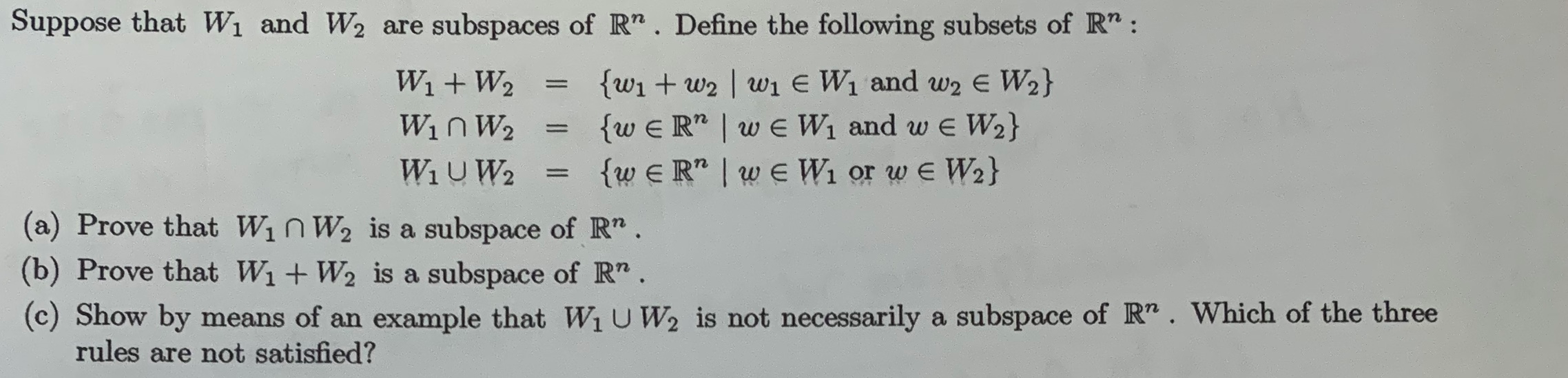solved suppose that w1 and w2 are subspaces of r define chegg com chegg