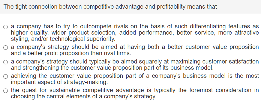 Solved The tight connection between competitive advantage | Chegg.com