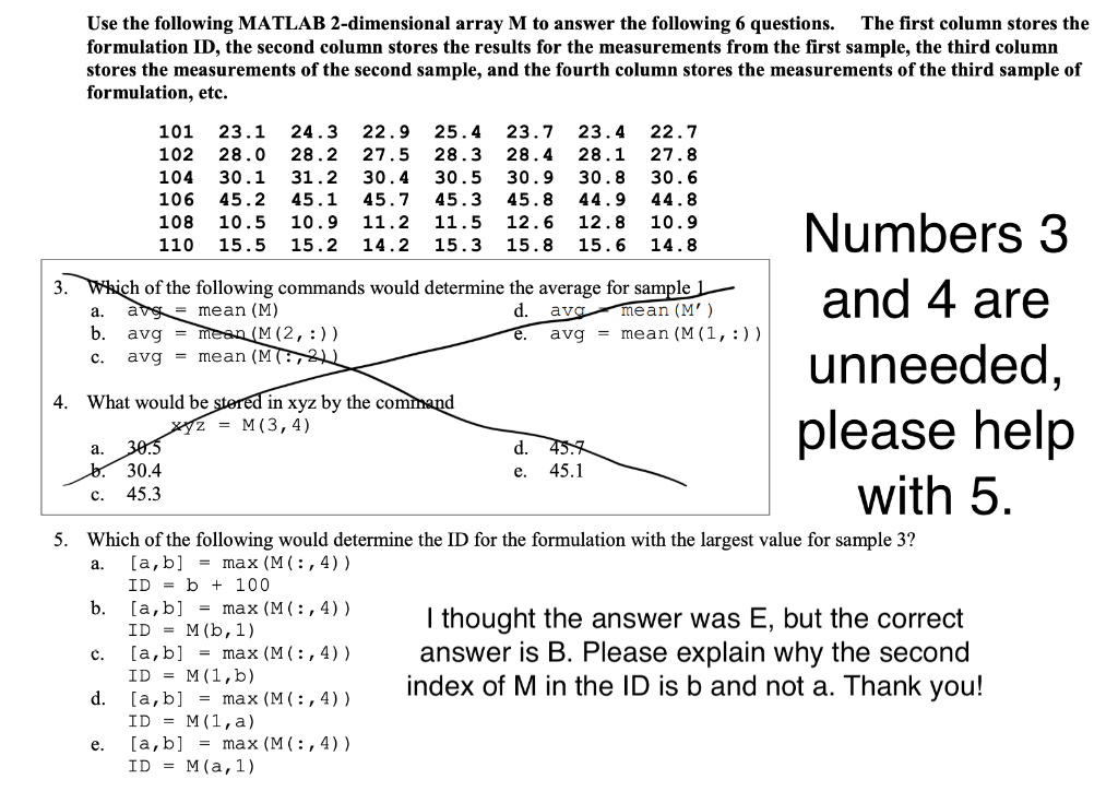 Solved Use the following MATLAB 2-dimensional array M to | Chegg.com