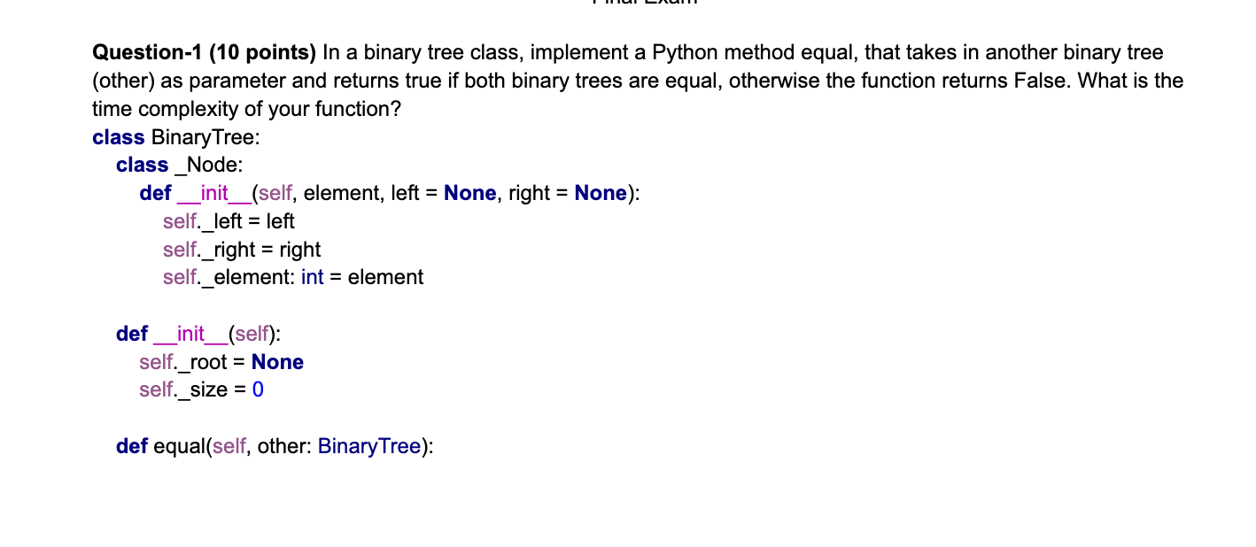 Solved Question-1 (10 points) In a binary tree class, | Chegg.com