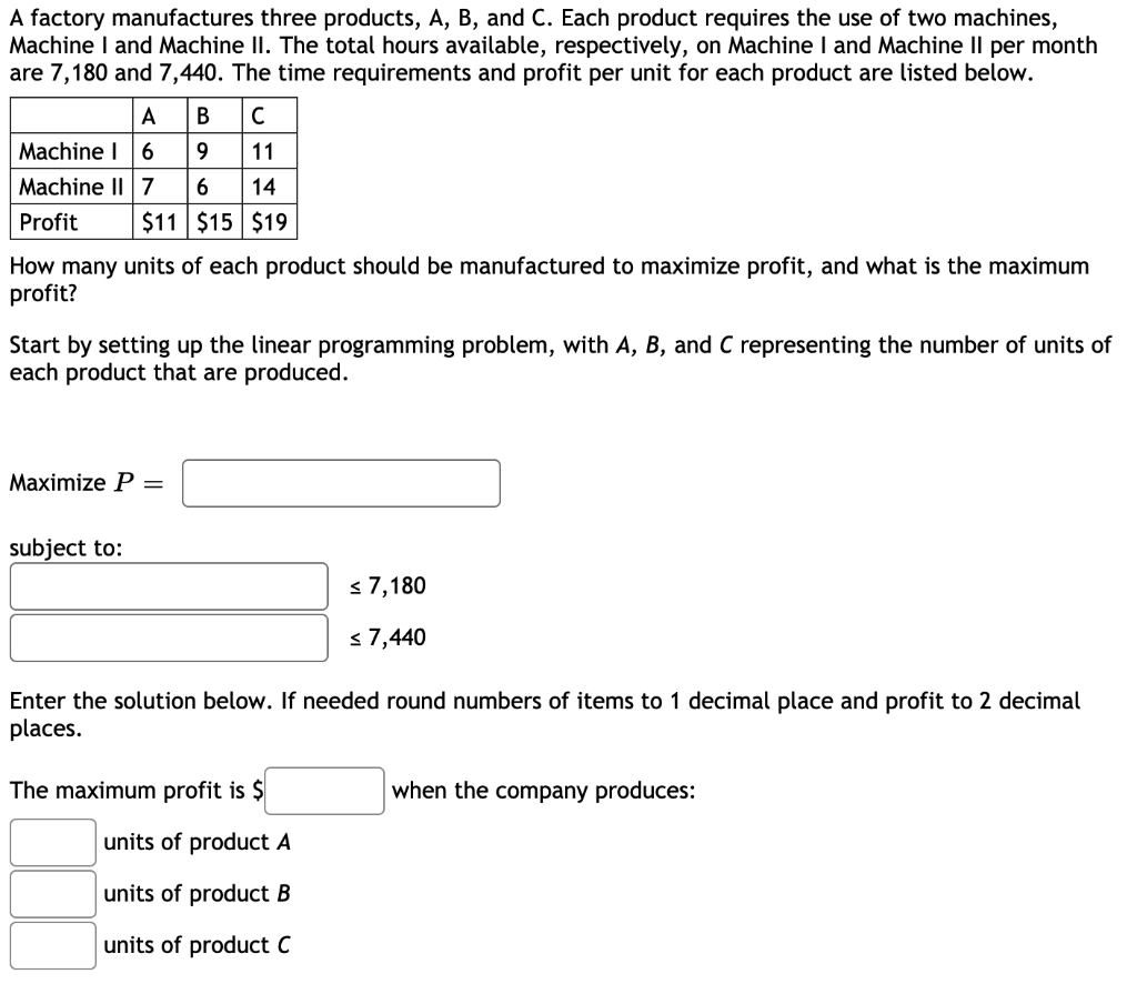 Solved A Factory Manufactures Three Products, A, B, And C. | Chegg.com