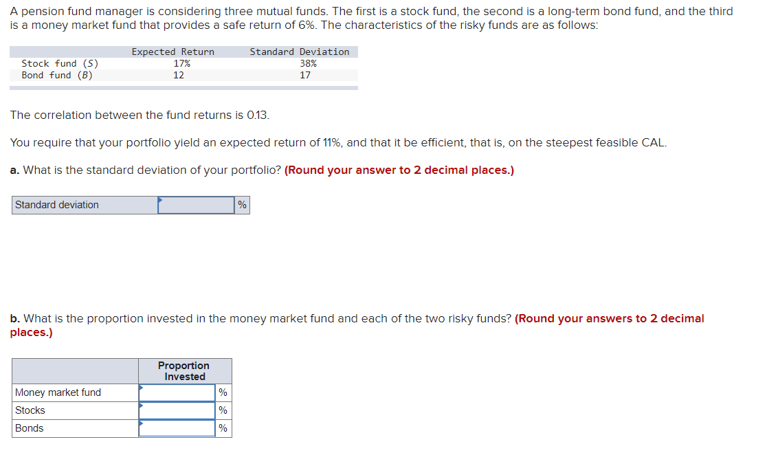 Solved A pension fund manager is considering three mutual | Chegg.com