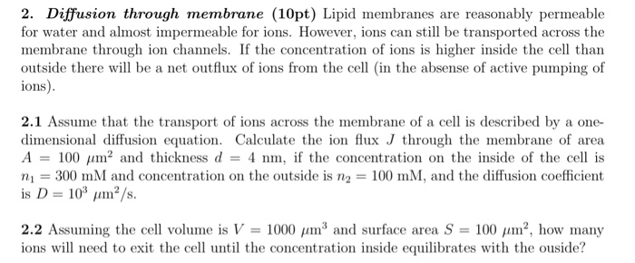 Solved 2. Diffusion through membrane (10pt) Lipid membranes | Chegg.com