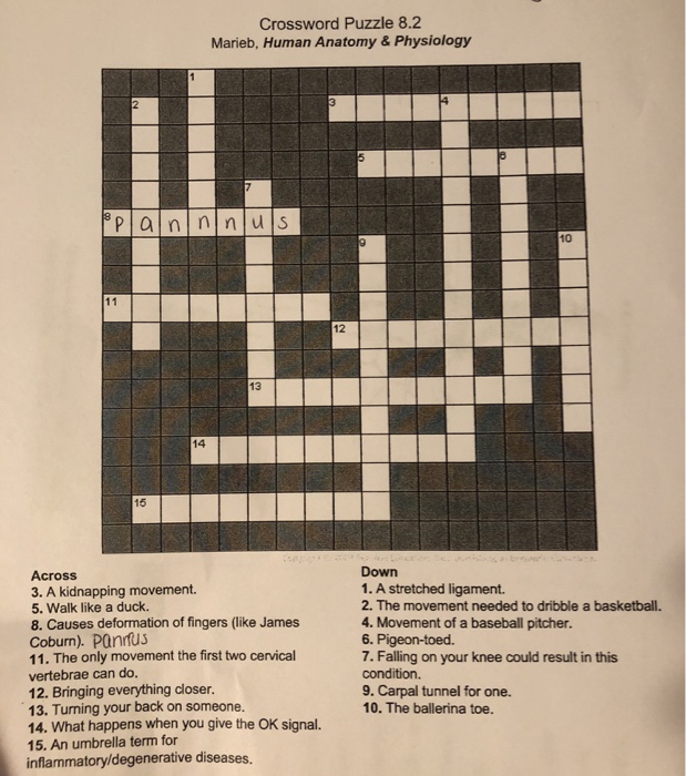 Crossword Puzzle 8 2 Marieb Human Anatomy Chegg com