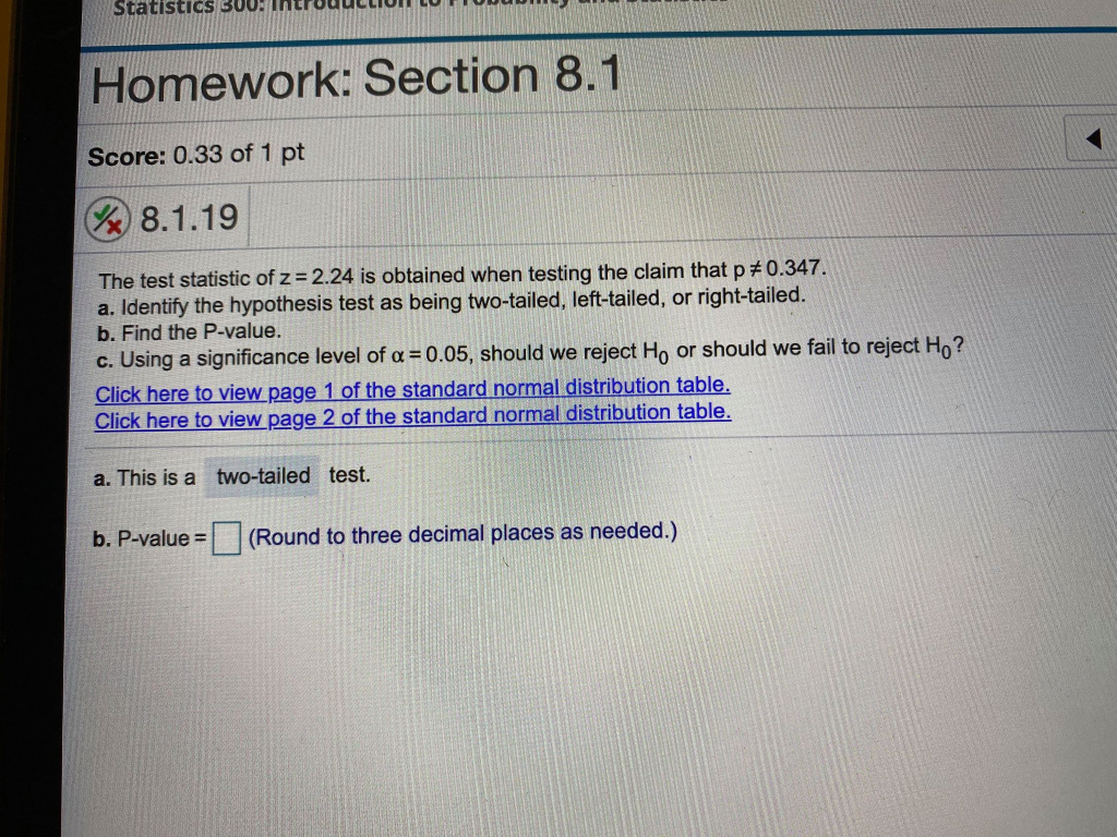 Solved Statistics 300: Homework: Section 8.1 Score: 0.33 of | Chegg.com
