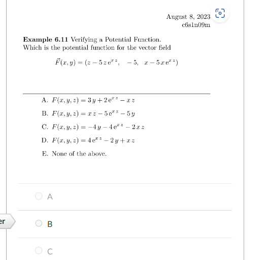 Solved Example 6.11 Verifying a Potential Function. Which is | Chegg.com