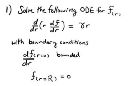 Solved 1) Solve the following ODE for f(r) drd(rdrdf)=γr | Chegg.com