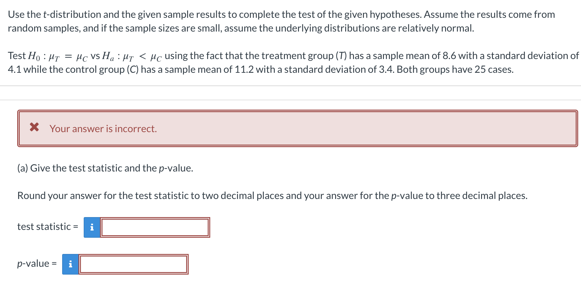 Solved Use the t-distribution and the given sample results | Chegg.com