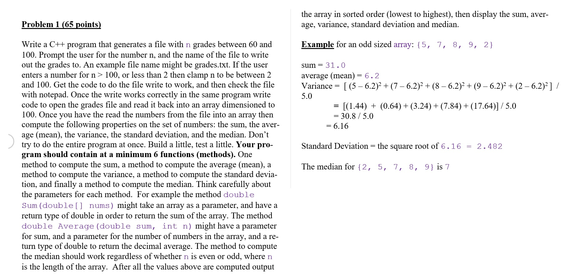 Solved Problem 1 (65 points) the array in sorted order | Chegg.com