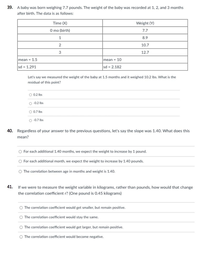 Solved 39. A baby was born weighing 7.7 pounds. The weight | Chegg.com