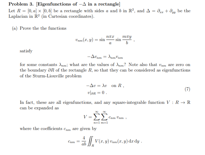 Solved Problem 3. [Eigenfunctions of -A in a rectangle] Let | Chegg.com