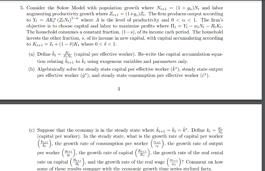5. Consider the Solow Model with population growth | Chegg.com