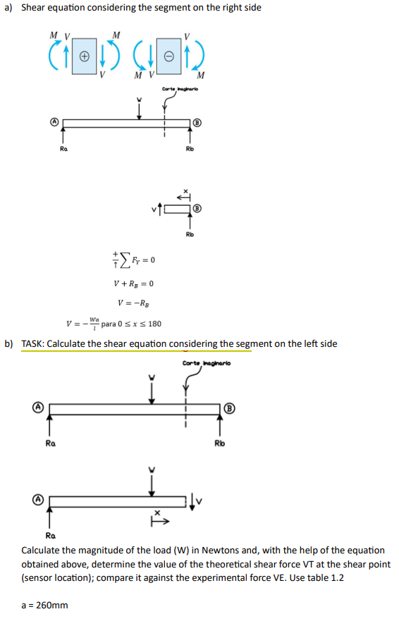 Solved a) Shear equation considering the segment on the