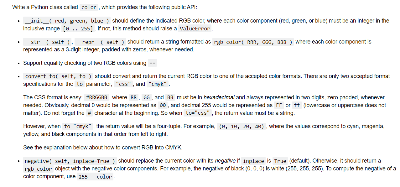 Write a Python class called color , which provides | Chegg.com