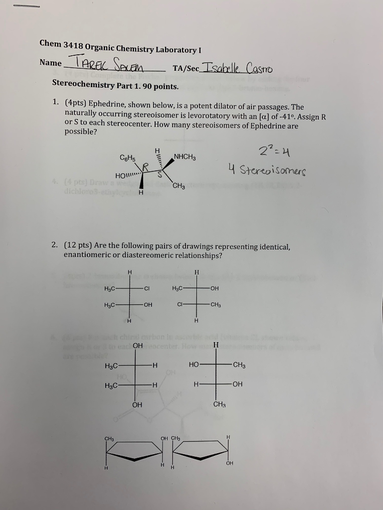 Solved Chem 3418 Organic Chemistry Laboratory I Name Tarac | Chegg.com