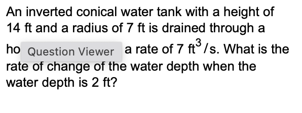 An Inverted Conical Water Tank With A Height Of