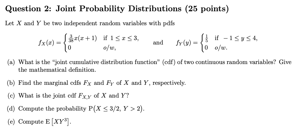 Solved Question 2: Joint Probability Distributions (25 | Chegg.com